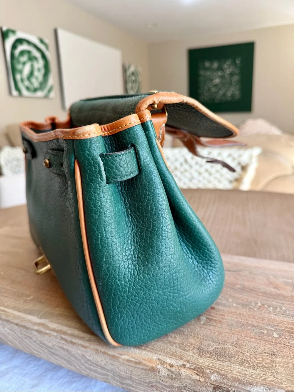 Vintage Dooney & Bourke AWL Surrey Satchel Forest Green British Tan